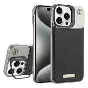 For iPhone 15 Pro Max Frameless Carbon Fiber Holder PC MagSafe Phone Case(Black)