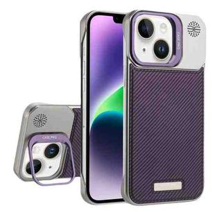 For iPhone 14 / 13 Frameless Carbon Fiber Holder PC MagSafe Phone Case(Purple)