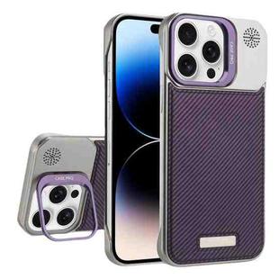 For iPhone 14 Pro Frameless Carbon Fiber Holder PC MagSafe Phone Case(Purple)