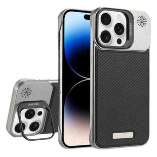 For iPhone 14 Pro Frameless Carbon Fiber Holder PC MagSafe Phone Case(Black)