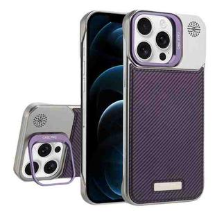 For iPhone 12 Pro Max Frameless Carbon Fiber Holder PC MagSafe Phone Case(Purple)