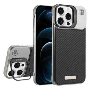 For iPhone 12 Pro Max Frameless Carbon Fiber Holder PC MagSafe Phone Case(Black)