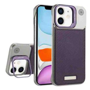 For iPhone 11 Frameless Carbon Fiber Holder PC MagSafe Phone Case(Purple)
