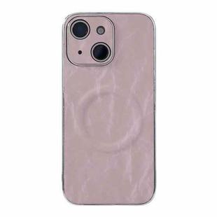 For iPhone 15 Electroplating PC Snow Bark Texture MagSafe Phone Case(Pink)