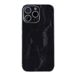 For iPhone 13 Pro Max Electroplating PC Snow Bark Texture MagSafe Phone Case(Black)