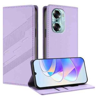 For Honor 60 Embossed Multi-functional Wallet Retro Leather Phone Case(Light Purple)