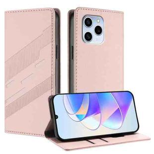 For Honor 60 SE Embossed Multi-functional Wallet Retro Leather Phone Case(Pink)