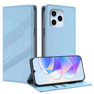 For Honor 60 SE Embossed Multi-functional Wallet Retro Leather Phone Case(Light Blue)
