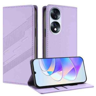 For Honor 70 Embossed Multi-functional Wallet Retro Leather Phone Case(Light Purple)