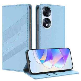 For Honor 70 Embossed Multi-functional Wallet Retro Leather Phone Case(Light Blue)