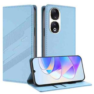 For Honor 90 Embossed Multi-functional Wallet Retro Leather Phone Case(Light Blue)