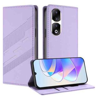 For Honor 90 Pro Embossed Multi-functional Wallet Retro Leather Phone Case(Light Purple)