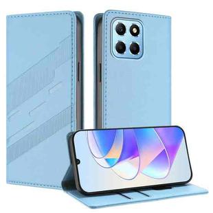 For Honor X8 5G / X6 4G / 70 Lite Embossed Multi-functional Wallet Retro Leather Phone Case(Light Blue)