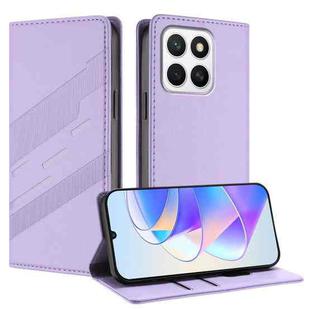 For Honor X8c 4G Embossed Multi-functional Wallet Retro Leather Phone Case(Light Purple)