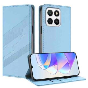 For Honor X8c 4G Embossed Multi-functional Wallet Retro Leather Phone Case(Light Blue)