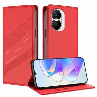 For Honor X40i Embossed Multi-functional Wallet Retro Leather Phone Case(Red)