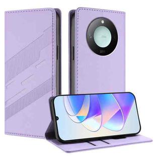 For Honor X9c Smart Embossed Multi-functional Wallet Retro Leather Phone Case(Light Purple)