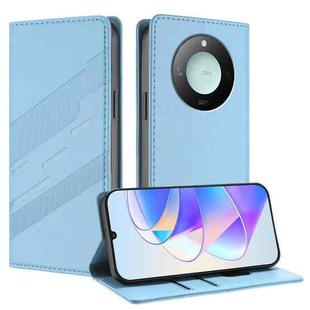 For Honor X9c Smart Embossed Multi-functional Wallet Retro Leather Phone Case(Light Blue)