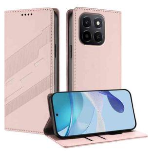 For Honor X6c Embossed Multi-functional Wallet Retro Leather Phone Case(Pink)