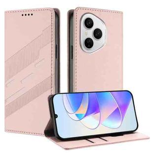 For Honor 400 Pro Global 160.8mm Embossed Multi-functional Wallet Retro Leather Phone Case(Pink)