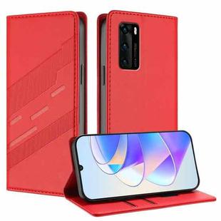 For Huawei P40 Embossed Multi-functional Wallet Retro Leather Phone Case(Red)