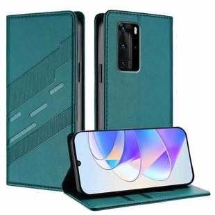 For Huawei P40 Pro Embossed Multi-functional Wallet Retro Leather Phone Case(Dark Green)