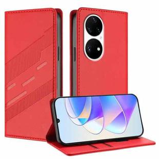 For Huawei P50 Pro Embossed Multi-functional Wallet Retro Leather Phone Case(Red)
