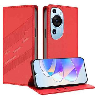 For Huawei P60 Art Embossed Multi-functional Wallet Retro Leather Phone Case(Red)