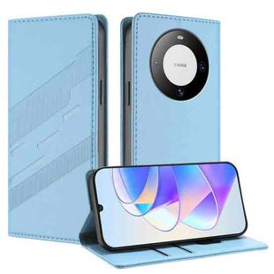 For Huawei Mate 60 Embossed Multi-functional Wallet Retro Leather Phone Case(Light Blue)