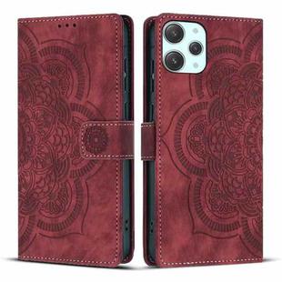 For Xiaomi Poco M6 Pro 5G / Redmi 12 Mandala Embossed Retro Frosted Leather Phone Case(Red)