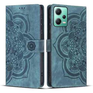 For Xiaomi Poco X5 / Redmi Note 12 5G Mandala Embossed Retro Frosted Leather Phone Case(Blue)