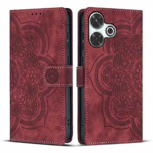 For Redmi 13 4G / 5G Global Mandala Embossed Retro Frosted Leather Phone Case(Red)