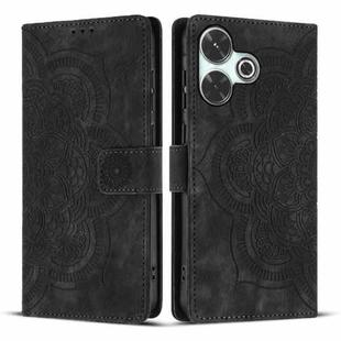 For Redmi 13 4G / 5G Global Mandala Embossed Retro Frosted Leather Phone Case(Black)