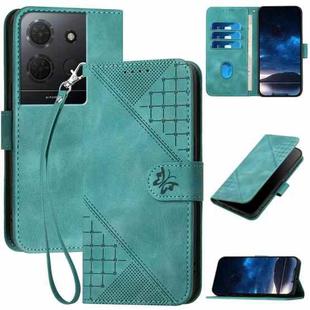For TCL 503 Grid Butterfly Embossed Pattern Flip Leather Phone Case with Lanyard(Light Blue)