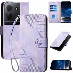 For TCL 503 Grid Butterfly Embossed Pattern Flip Leather Phone Case with Lanyard(Light Purple)