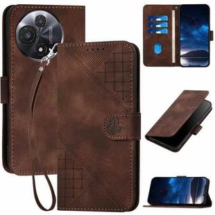 For TCL 60R 5G Grid Butterfly Embossed Pattern Flip Leather Phone Case with Lanyard(Coffee)