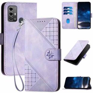 For ZTE Blade A53 Pro Grid Butterfly Embossed Pattern Flip Leather Phone Case with Lanyard(Light Purple)