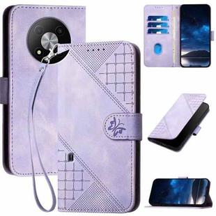 For ZTE Blade A73 5G Grid Butterfly Embossed Pattern Flip Leather Phone Case with Lanyard(Light Purple)