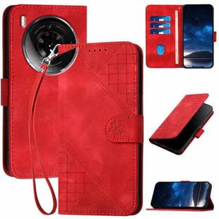 For ZTE nubia Z50S Pro Grid Butterfly Embossed Pattern Flip Leather Phone Case with Lanyard(Red)