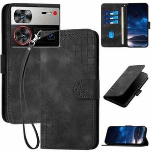 For ZTE nubia Z60 Ultra Grid Butterfly Embossed Pattern Flip Leather Phone Case with Lanyard(Black)