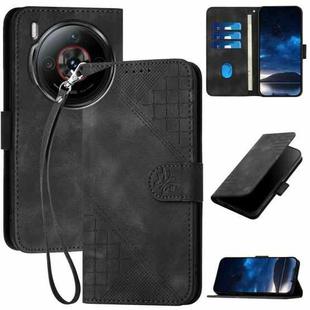 For ZTE nubia Z60S Pro Grid Butterfly Embossed Pattern Flip Leather Phone Case with Lanyard(Black)