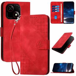 For ZTE Blade A35e 4G Grid Butterfly Embossed Pattern Flip Leather Phone Case with Lanyard(Red)