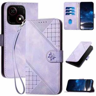 For ZTE Blade A35e 4G Grid Butterfly Embossed Pattern Flip Leather Phone Case with Lanyard(Light Purple)
