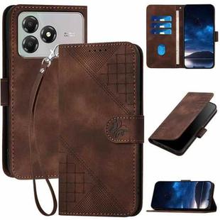 For ZTE Blade A36 4G Grid Butterfly Embossed Pattern Leather Phone Case with Lanyard(Coffee)
