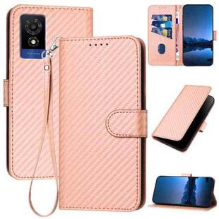 For TCL 501 YX0070 Carbon Fiber Buckle Leather Phone Case with Lanyard(Pink)