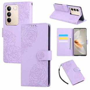 For vivo S16 / S16 Pro / V27 Rose Flower Embossed 3-Card Slots Leather Phone Case(Purple)