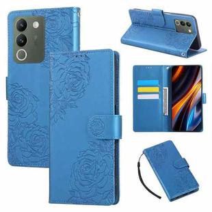 For vivo Y200 5G / V30 Lite Global Rose Flower Embossed 3-Card Slots Leather Phone Case(Blue)