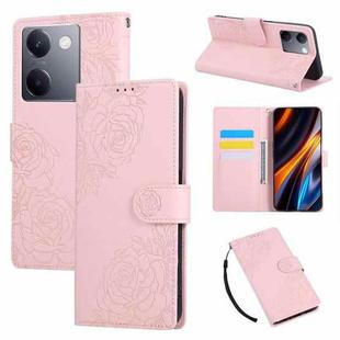 For vivo Y200 Pro 5G Rose Flower Embossed 3-Card Slots Leather Phone Case(Pink)