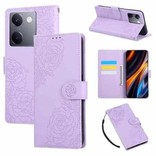 For vivo Y200 Pro 5G Rose Flower Embossed 3-Card Slots Leather Phone Case(Purple)