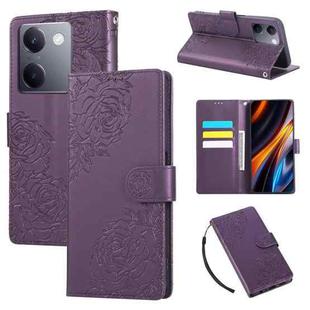 For vivo Y200 Pro 5G Rose Flower Embossed 3-Card Slots Leather Phone Case(Deep Purple)